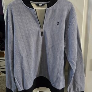 Lands' End Men's Blue and Black Chase Half Zip Sweater